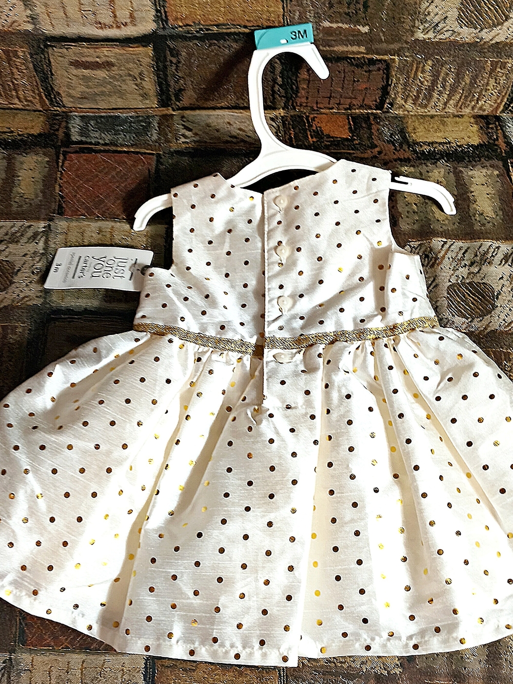 NWT Carter's White Dress with Gold Polka Dots